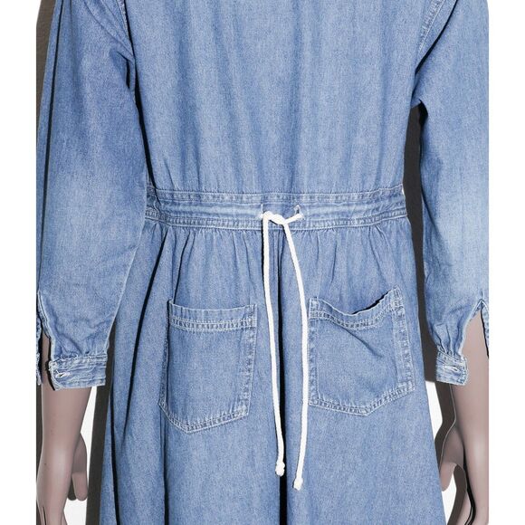 Preppy Denim Shirt Dress A-Line Elegant Coastal Style Dress Medium - Picture 4 of 4